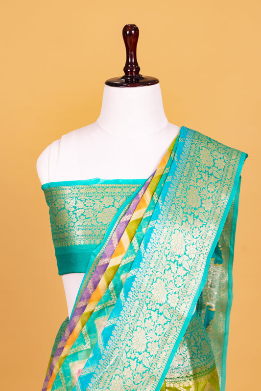 Teal Chiffon Pure Silk Cutwork Saree