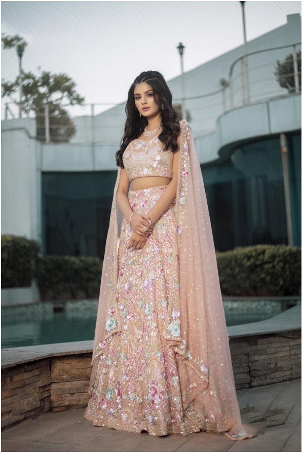 Peach color bridal lehenga online