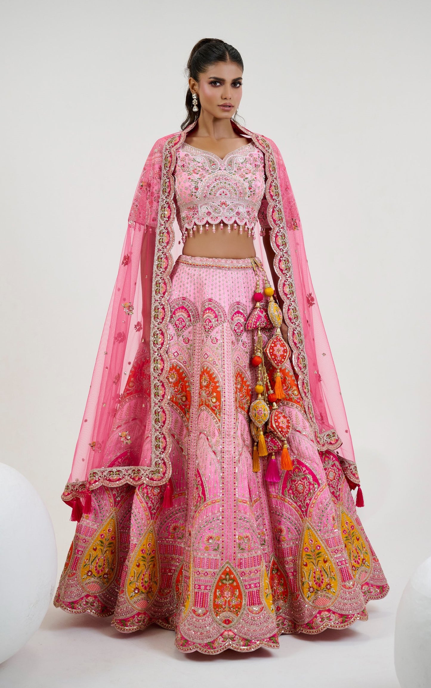 Pink Heavy Sequins and Stone Embroidery Silk Bridal Lehenga Choli