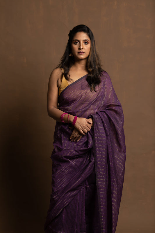 Purple story | Purple handloom cotton with zari stripes