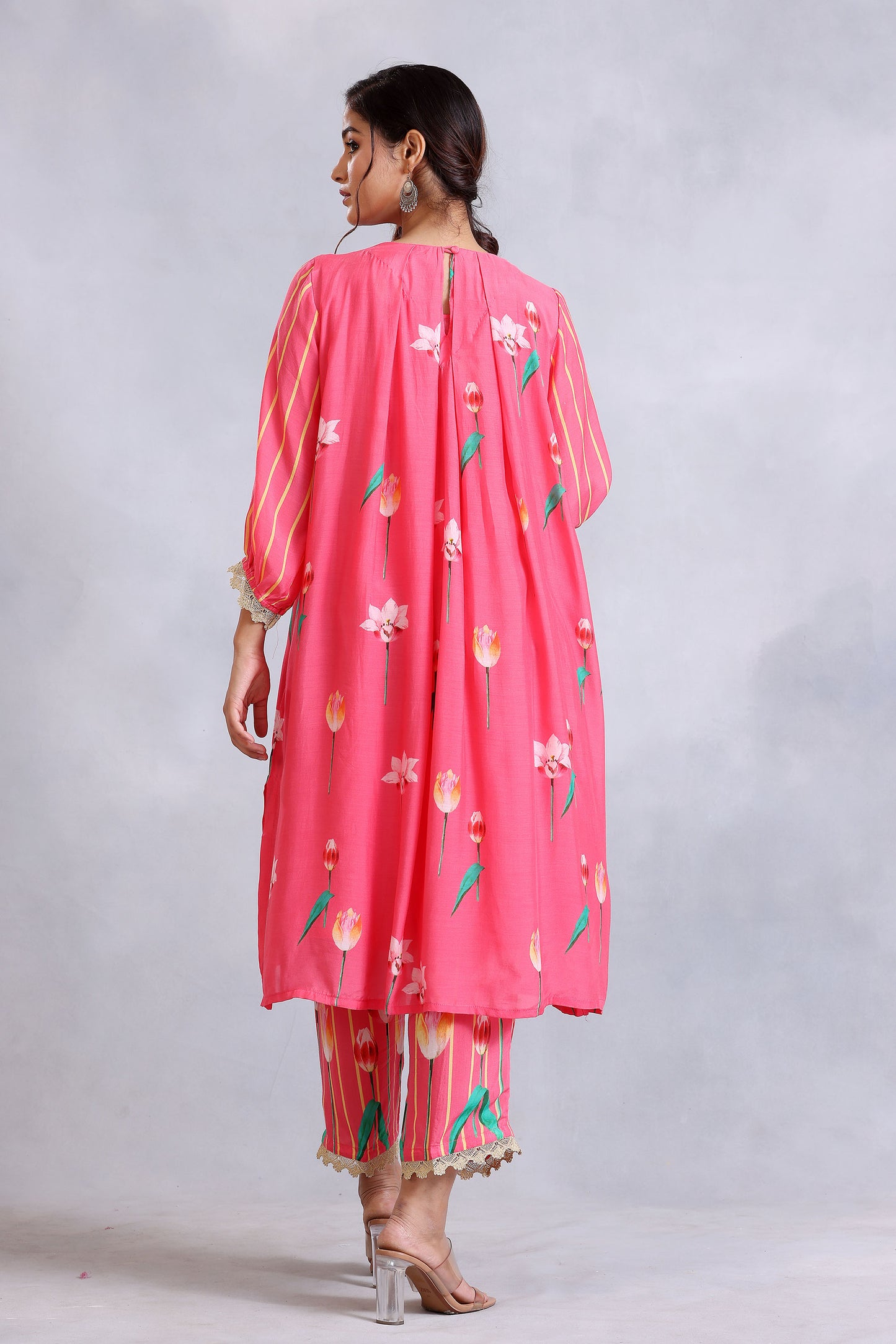 Coral Pink Cotton Silk Sunehri kurta set