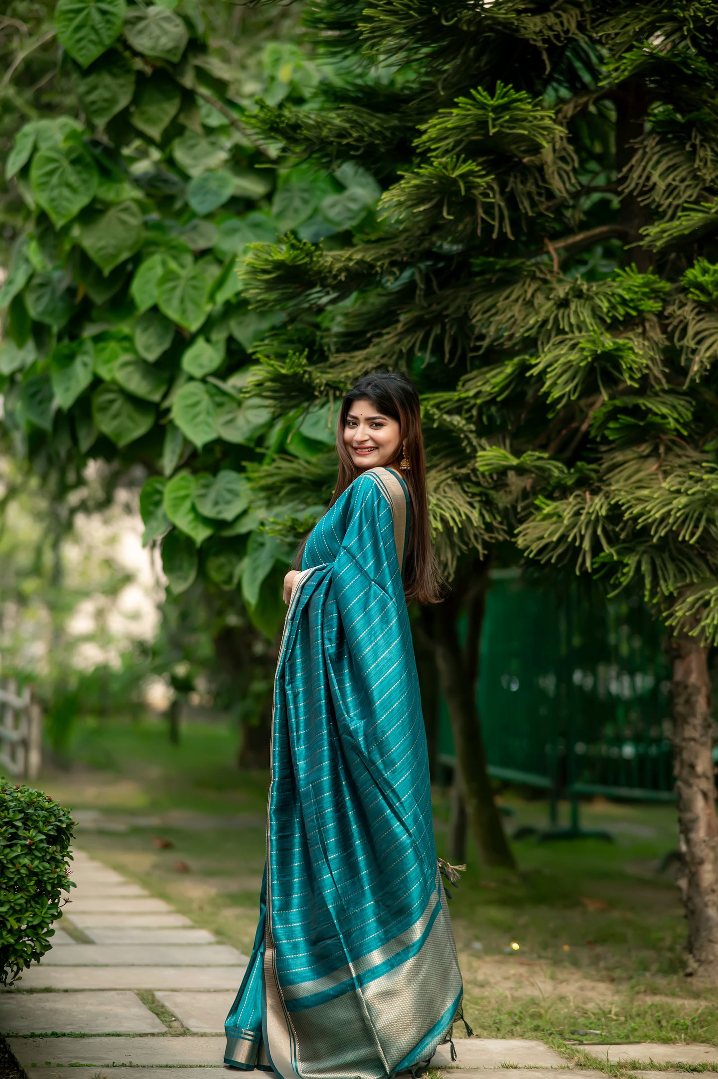 Rama Raw Silk Lining Zari woven Saree