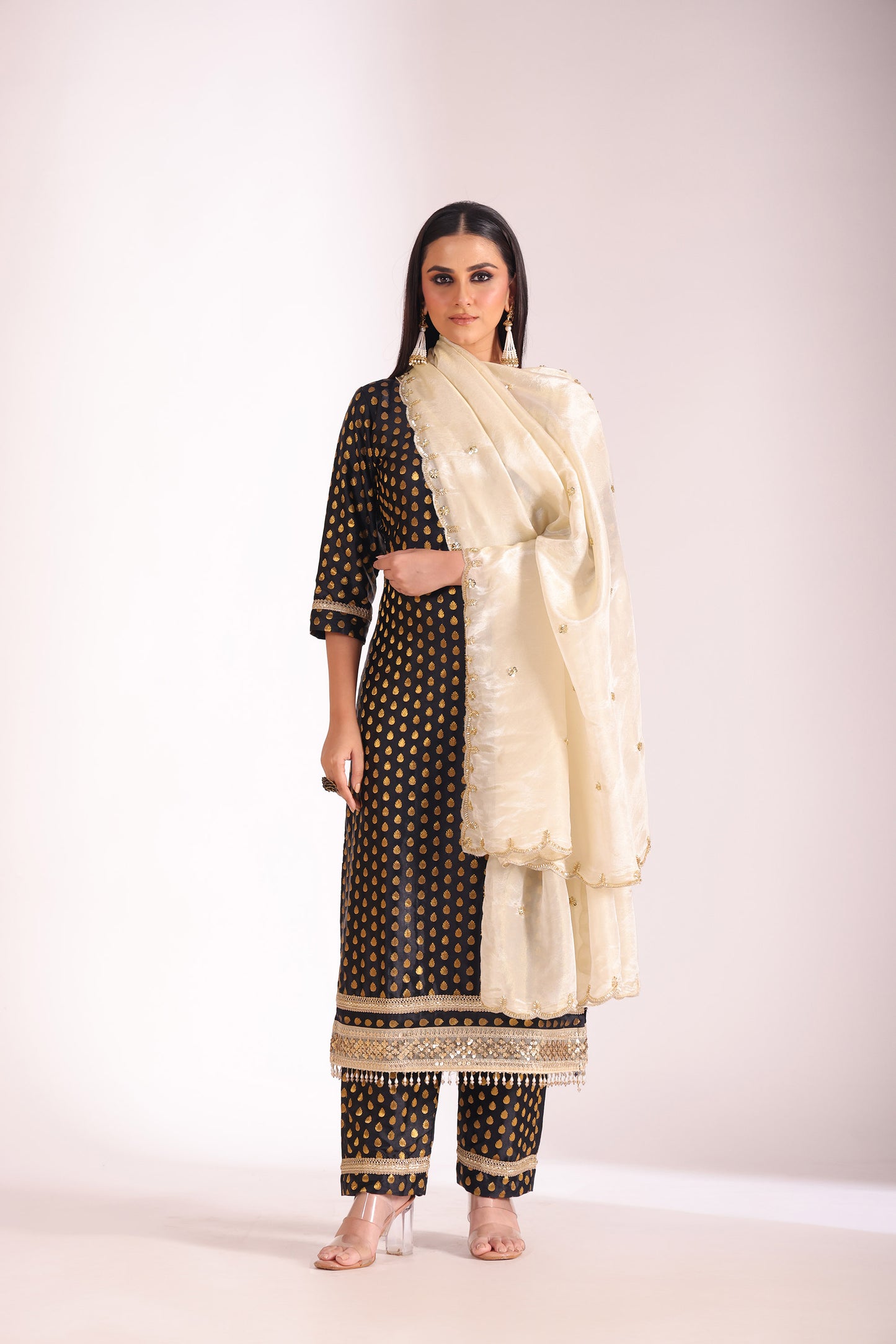 Noorika Black Embroidered Silk Kurta And Dupatta