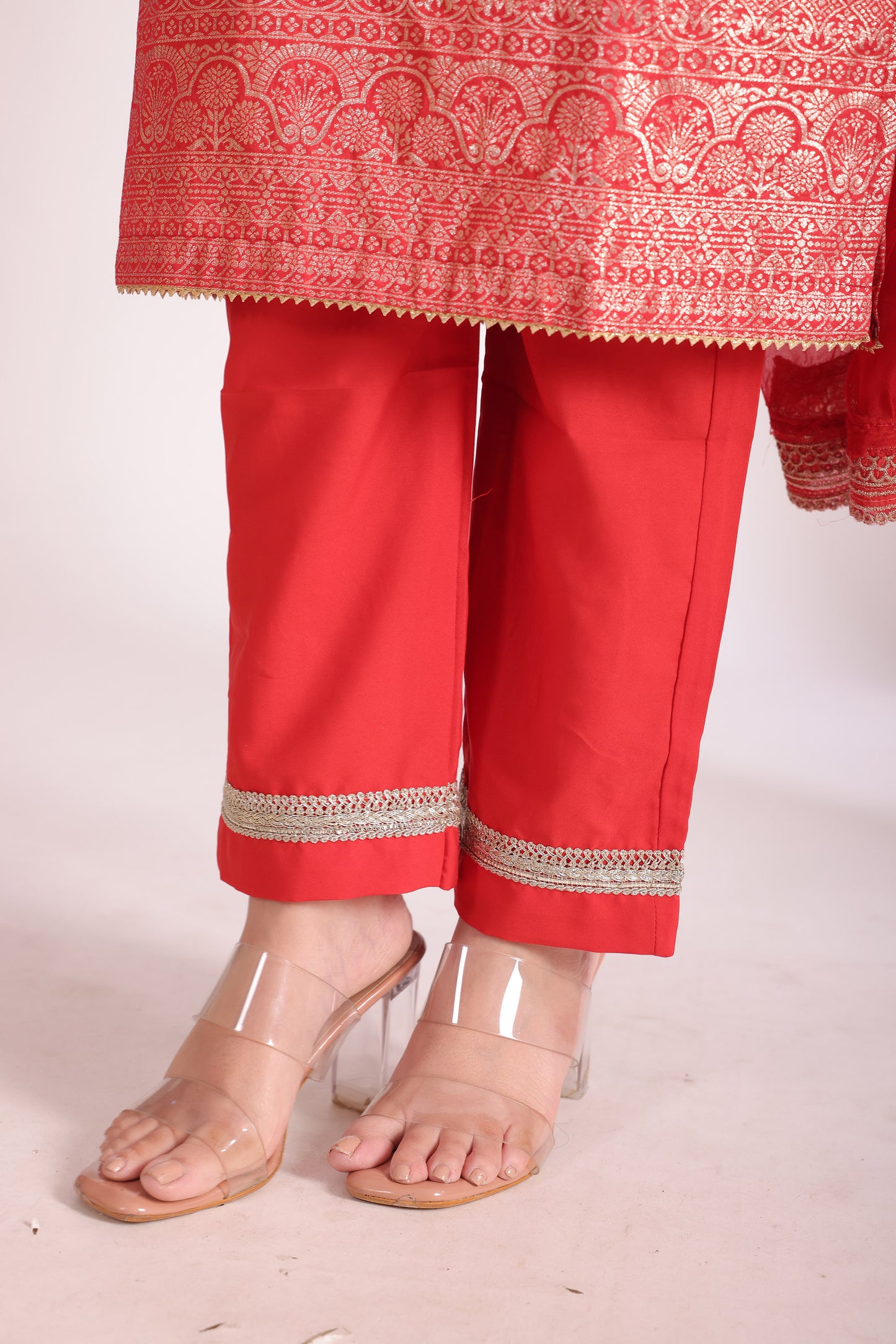 Noorika Red Embroidered Chanderi Kurta With Pant And Dupatta