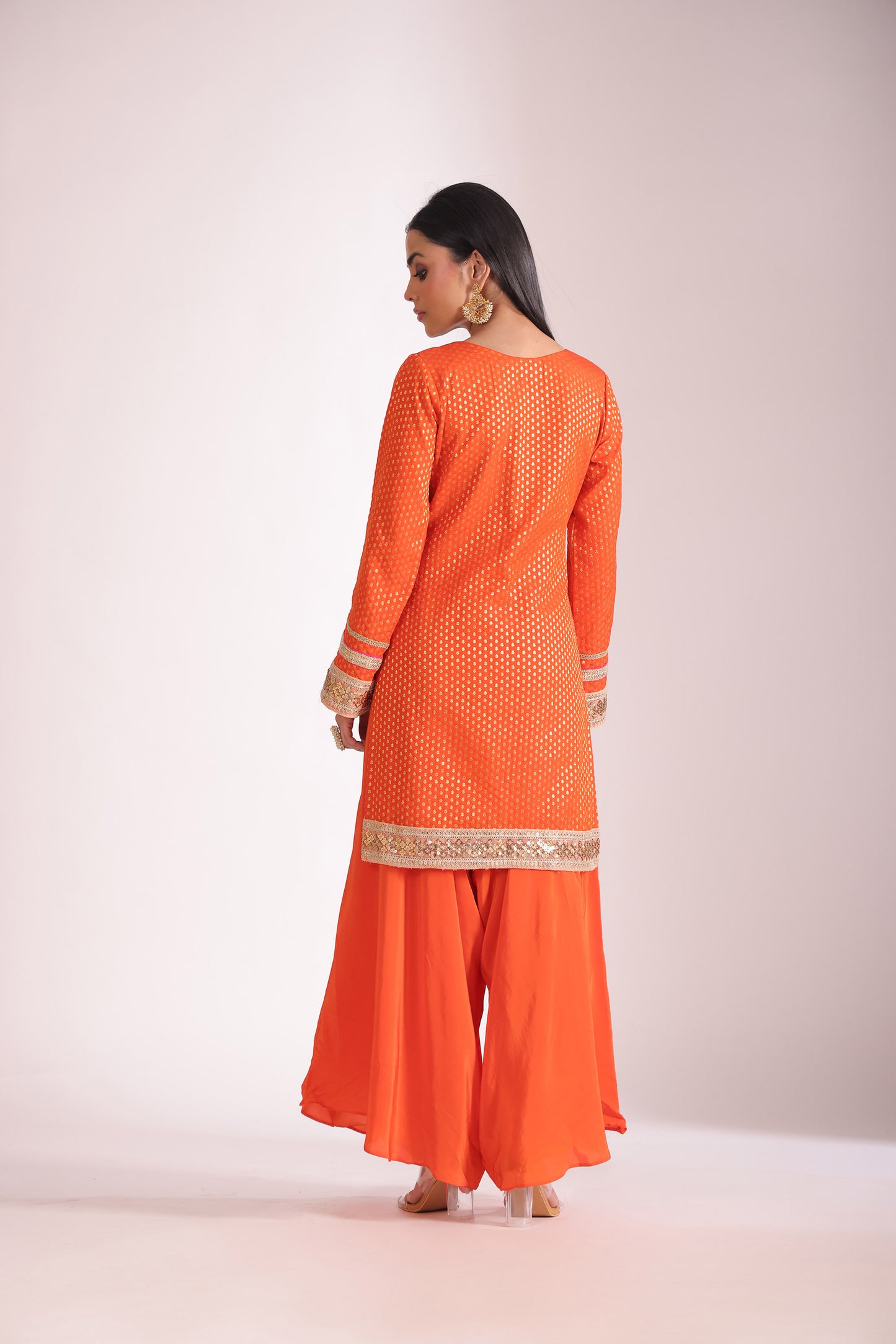 Noorika Orange Embroidered Silk Kurta With Dhoti Pant And Dupatta