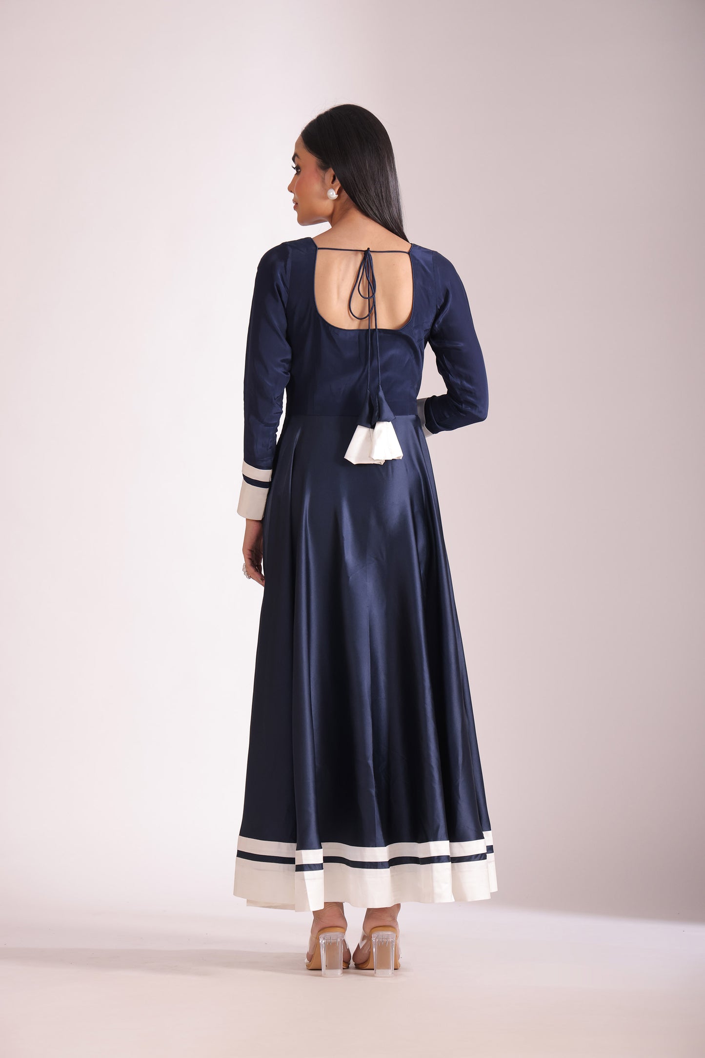 Jhalak Navy Blue Embroidered Satin Anarkali With Chooridar And Dupatta