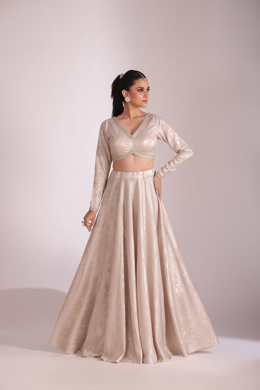 Jhalak Beige Embroidered Crepe Lehenga And Dupatta