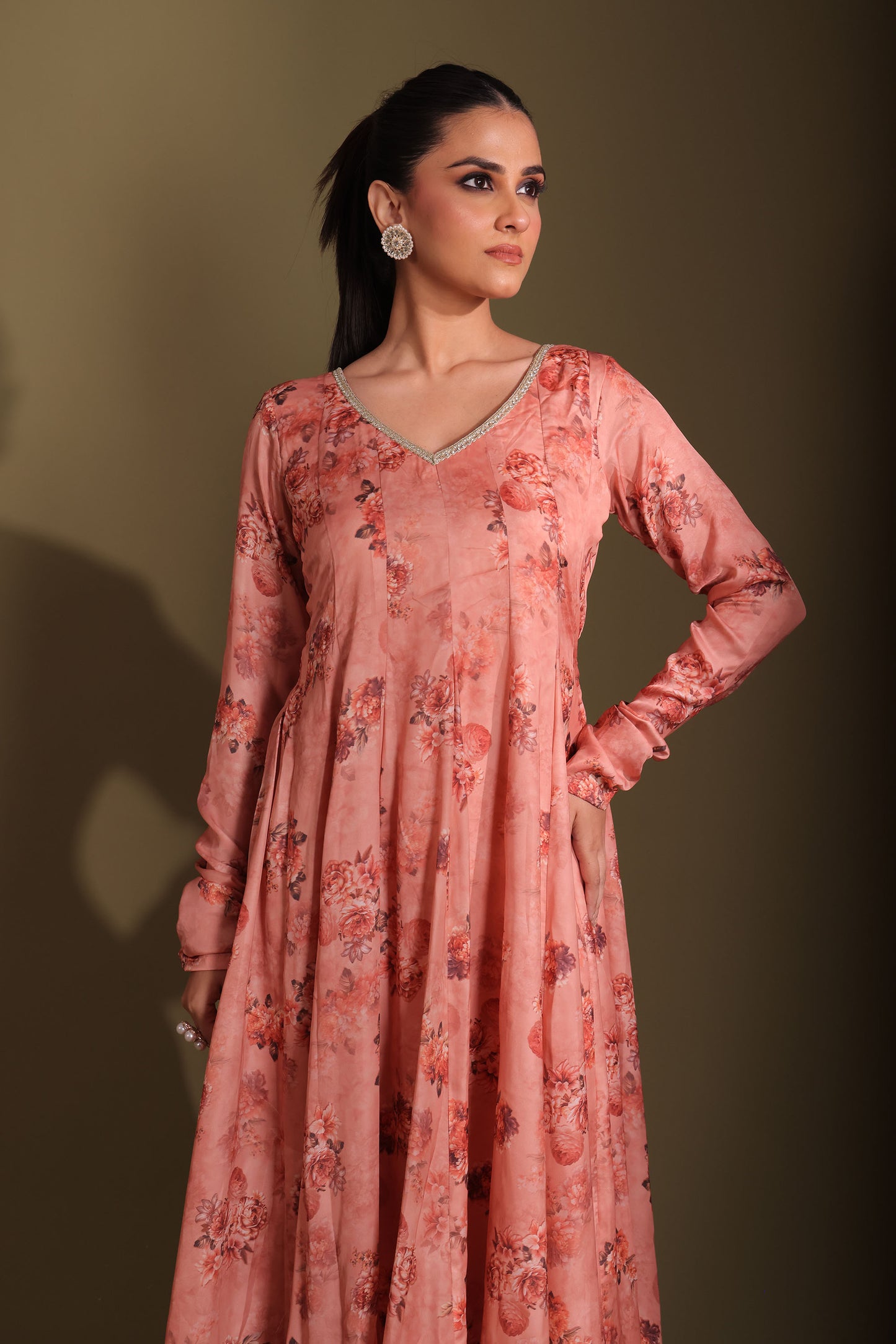 Gulzar Peach Printed Silk Crepe Anarkali And Dupatta