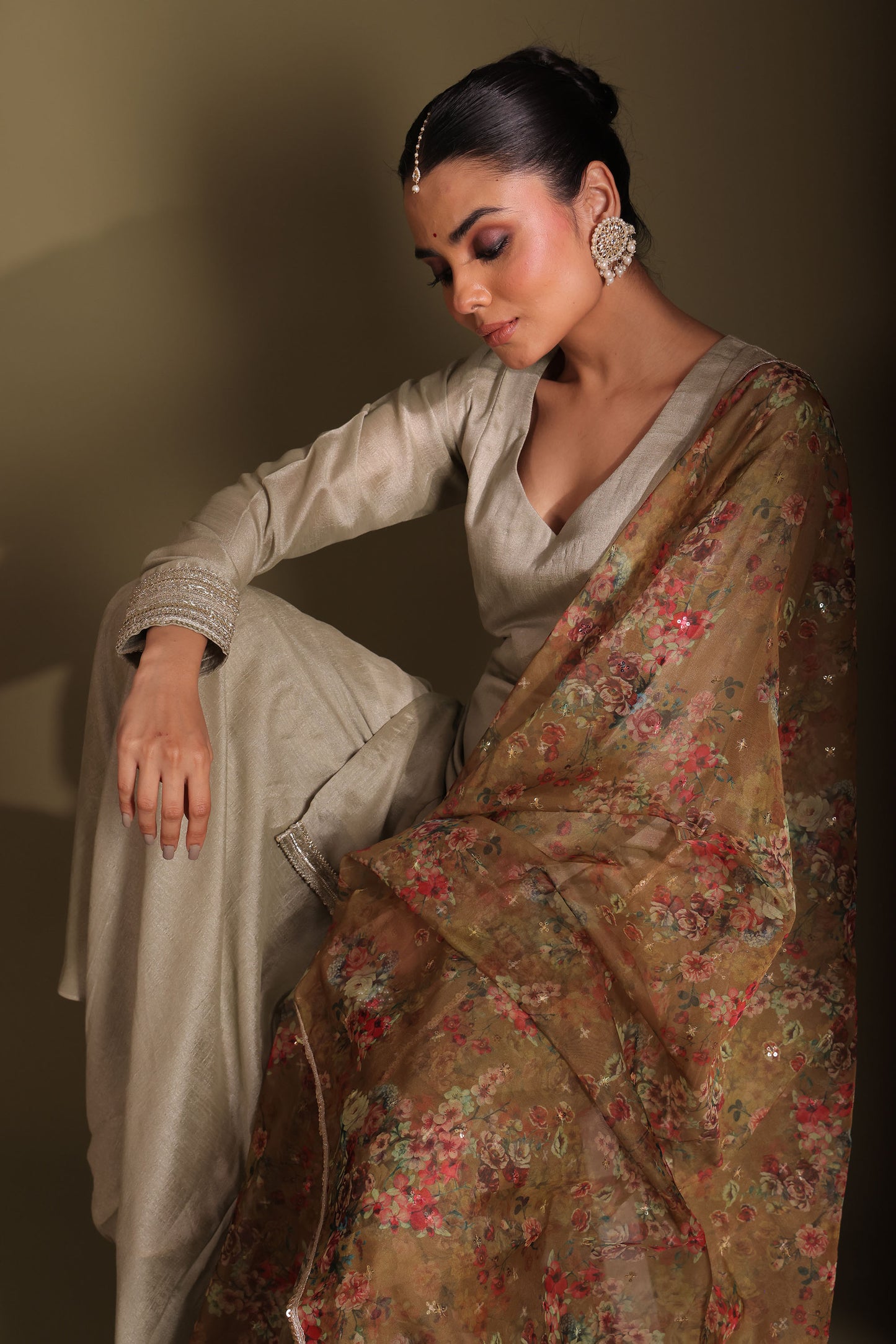 Jhalak Sage Embroidered Kashmiri Silk Sharara And Dupatta