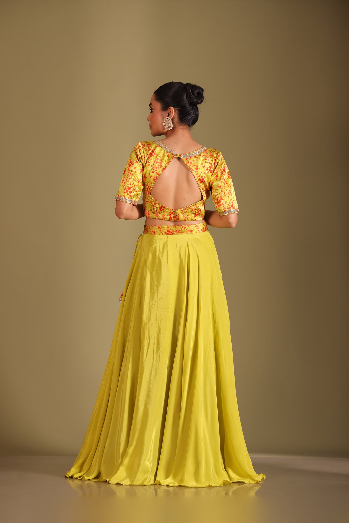 Gulzar Lime Printed Silk Crepe Lehenga And Dupatta