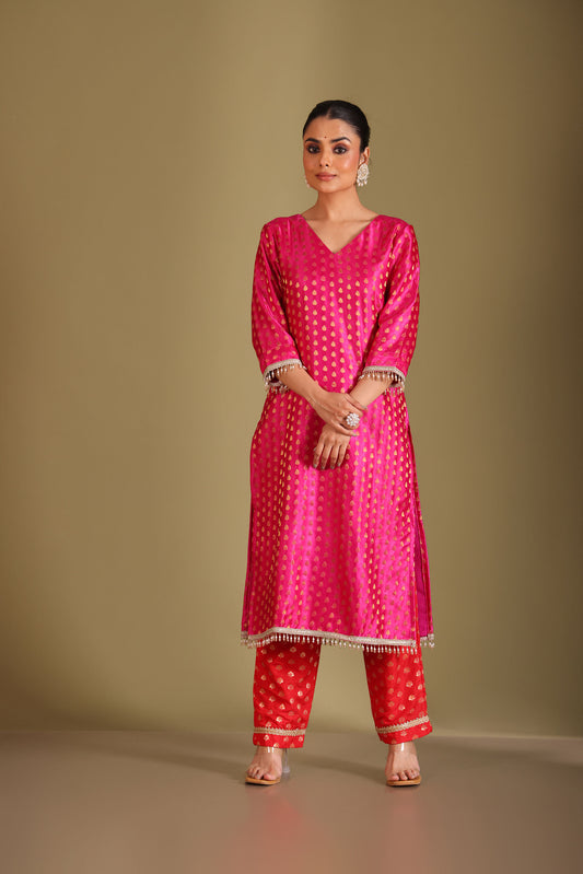 Noorika Red Embroidered Silk Kurta And Dupatta