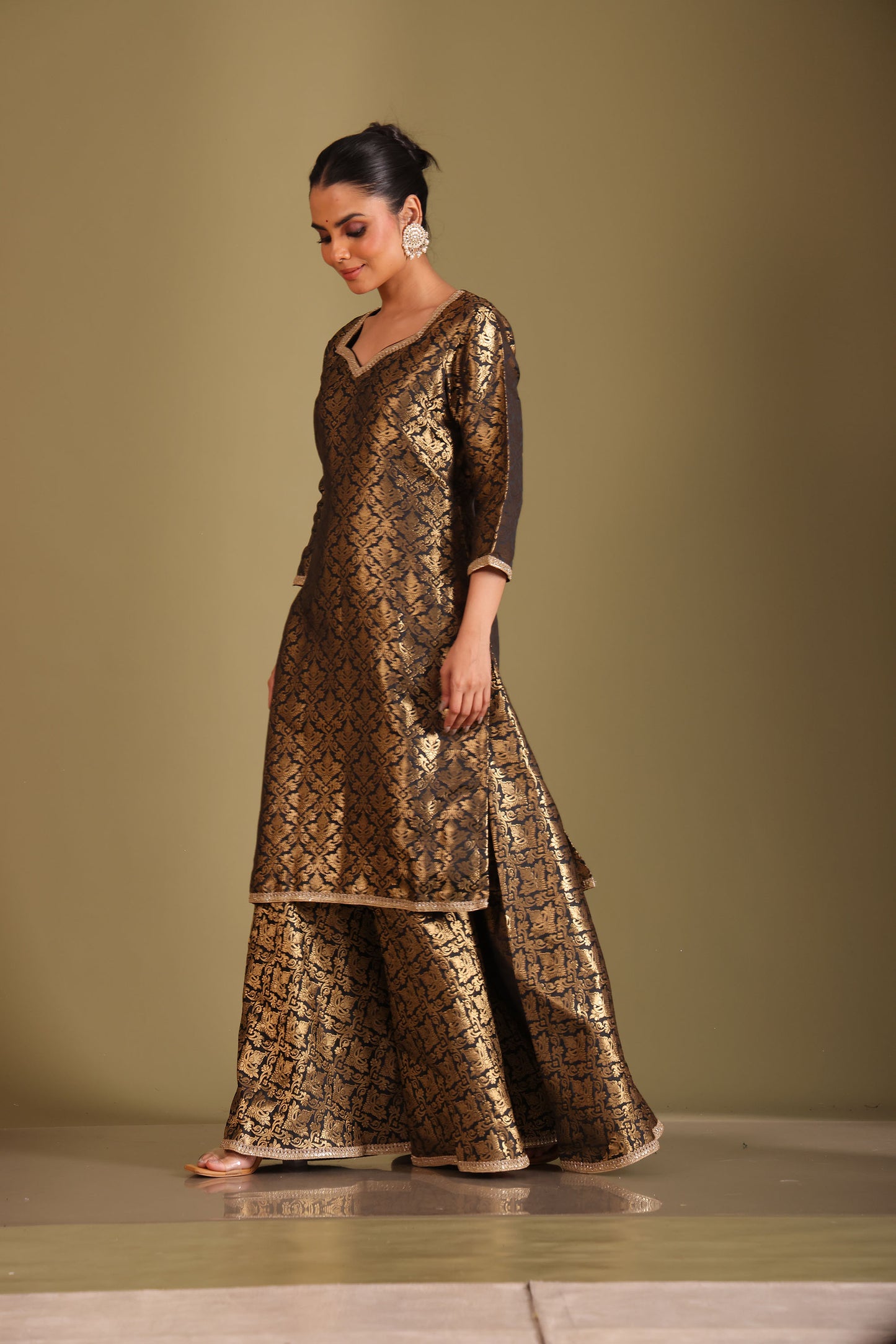 Noorika Black Embroidered Brocade Silk Sharara And Dupatta