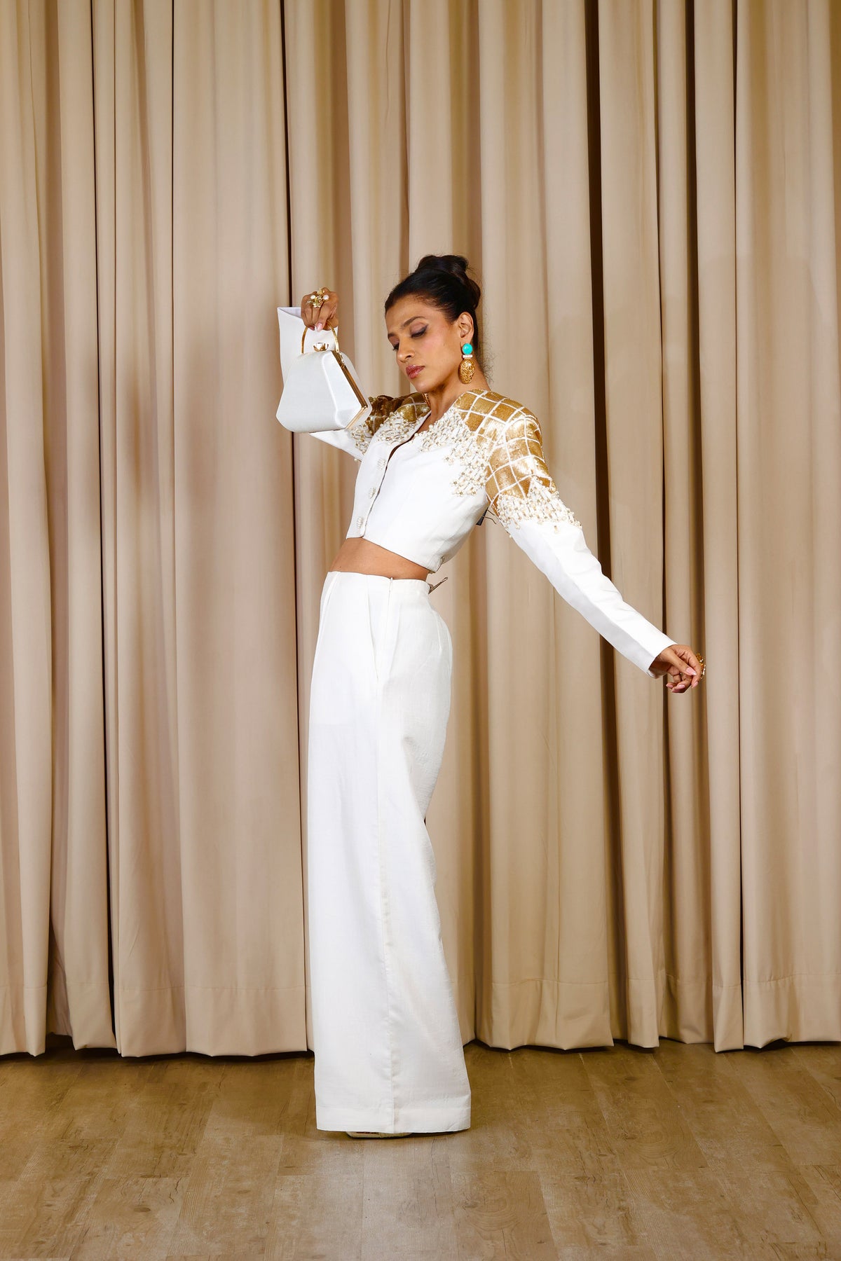 White Affair Hand Embroidered Dupion Party Wear Co-ord Set