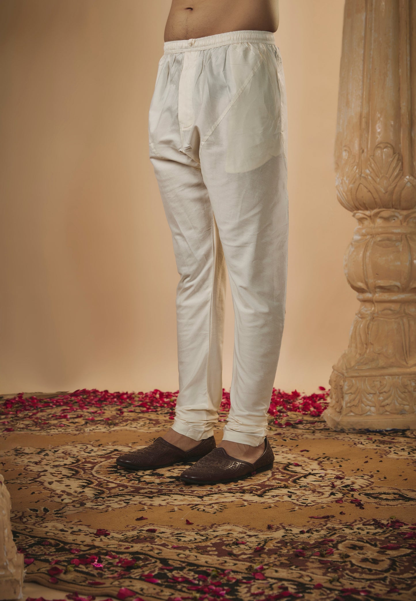 Cream white lucknowi mirrored sherwani set