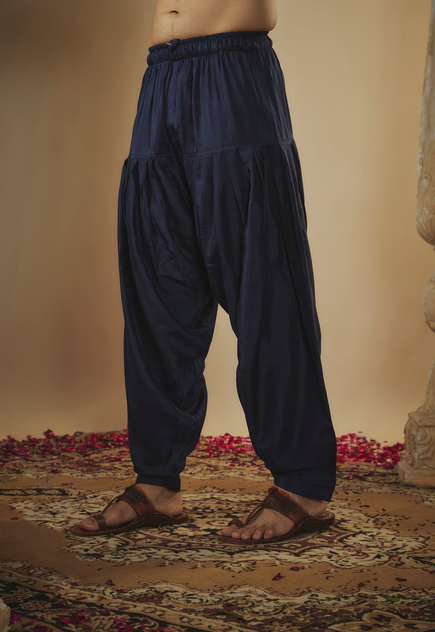 Midnight blue art silk mirror embroidered patiala suit set