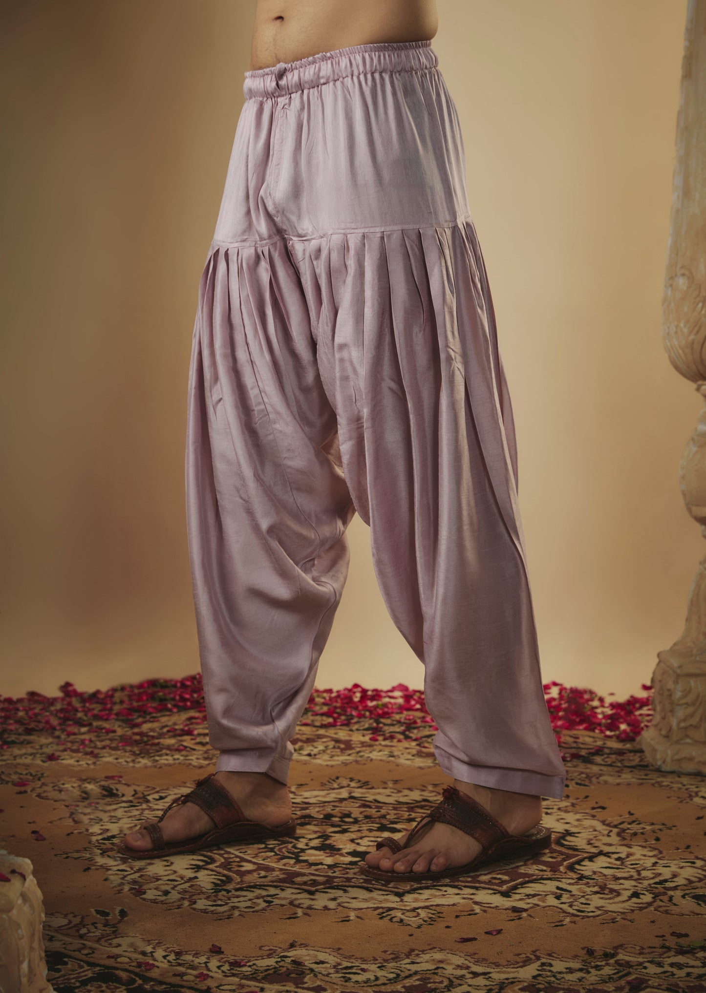 Pale mauve art silk mirror embroidered patiala suit set