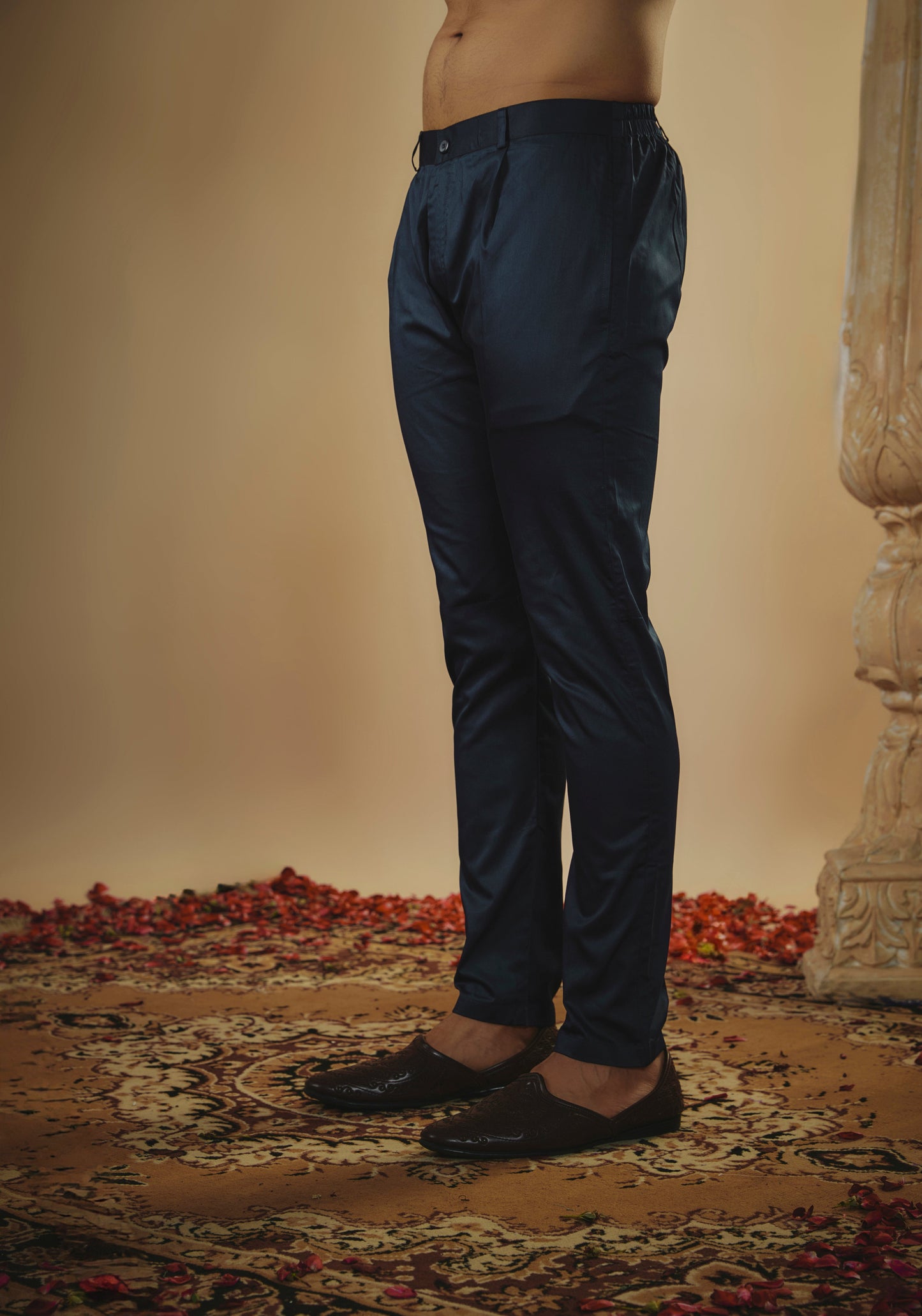 Indigo blue plain imported resham embroidered open-indowestern set