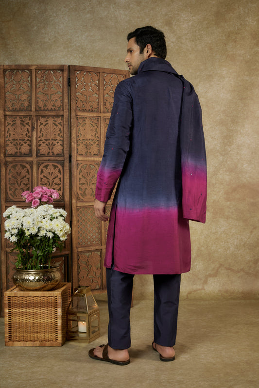 OMBRE BERRY MIRROR AND RESHAM SILK KURTA SET