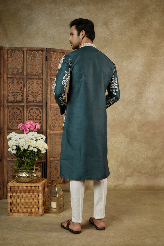 PINE GREEN RESHAM SILK KURTA SET