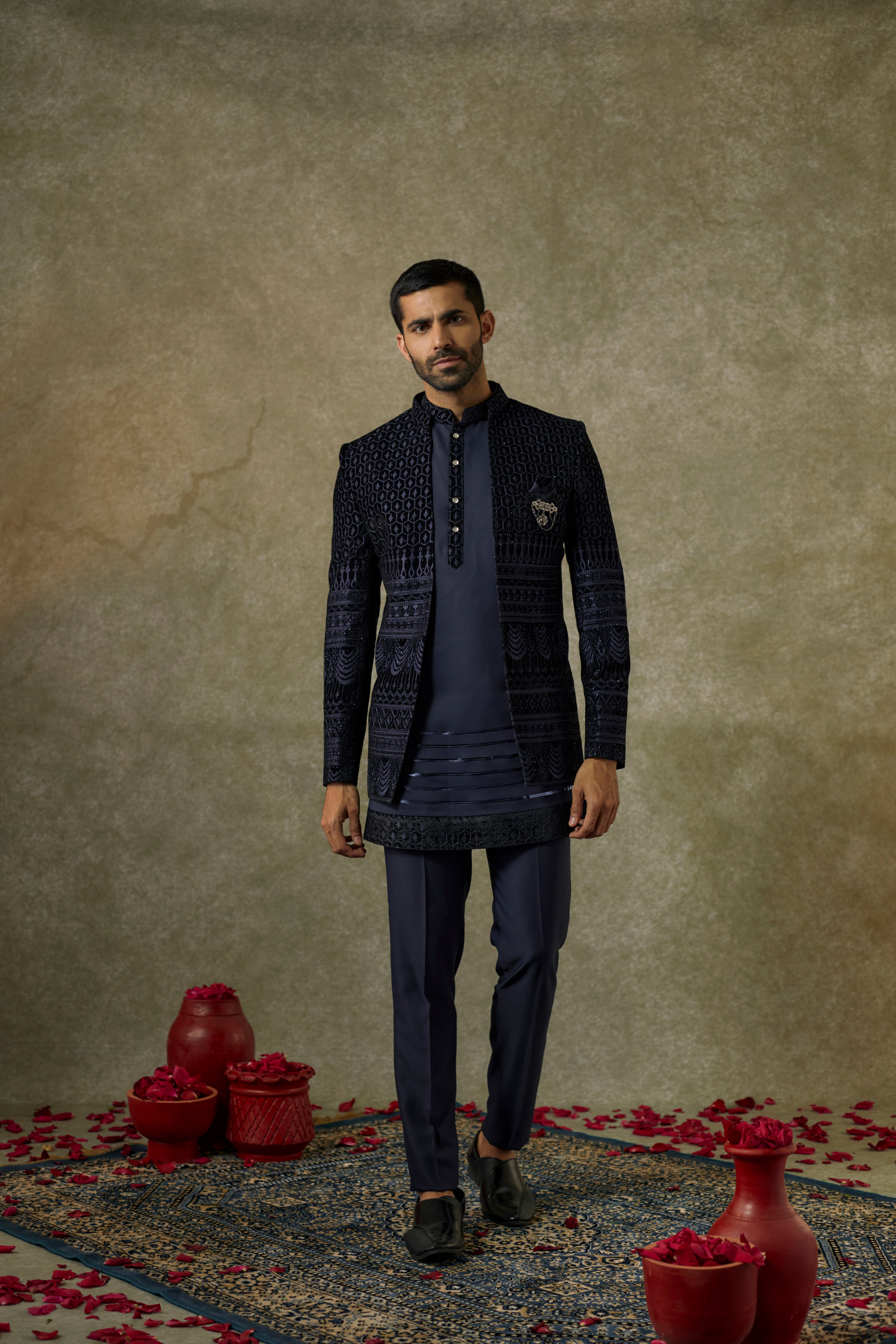 blue indo western dress men Royal Blue Raw Silk Indowestern