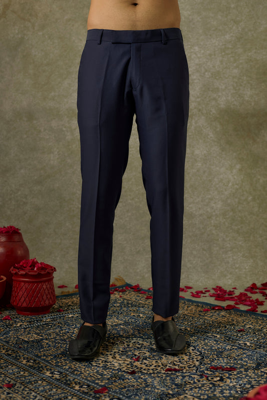 Royal Blue Satin silk and Velevt Embroidery Open indo western set