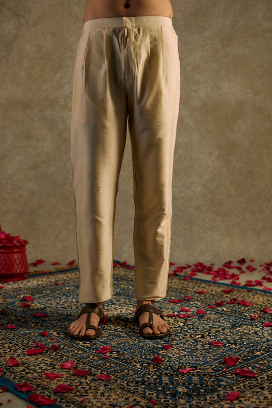 Granola Cream Cream Chanderi silk resham Kurta jacket set