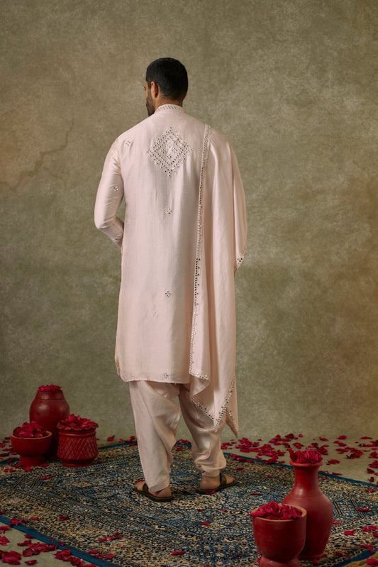 Light Pink art silk mirror embroidered patiala suit set