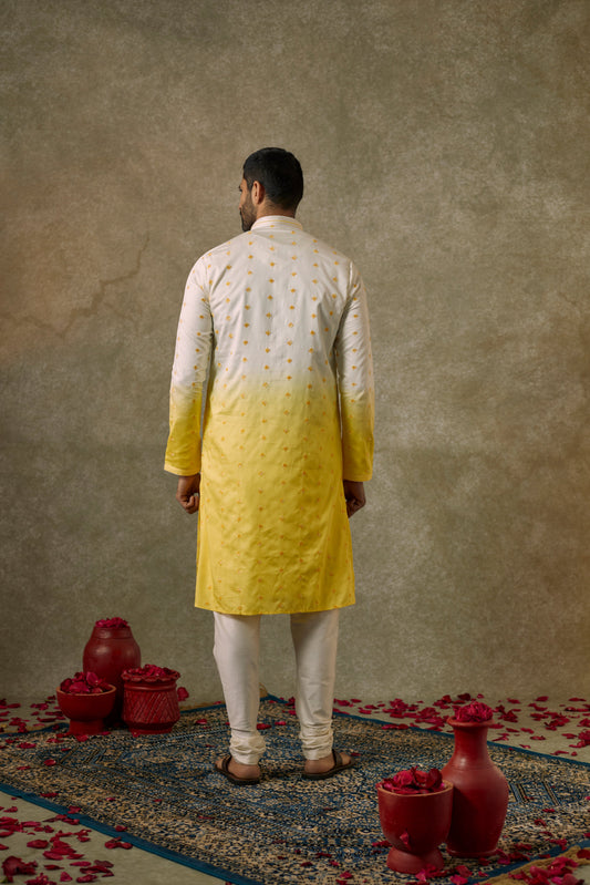 Light Cream Lemon ombre Splendid silk Kurta Set