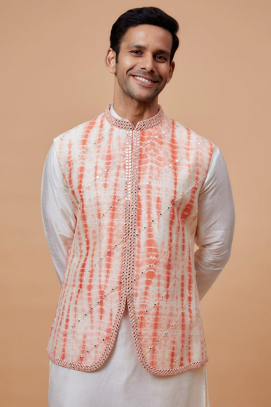 Peach Silk Tie-Dye Bundi Set