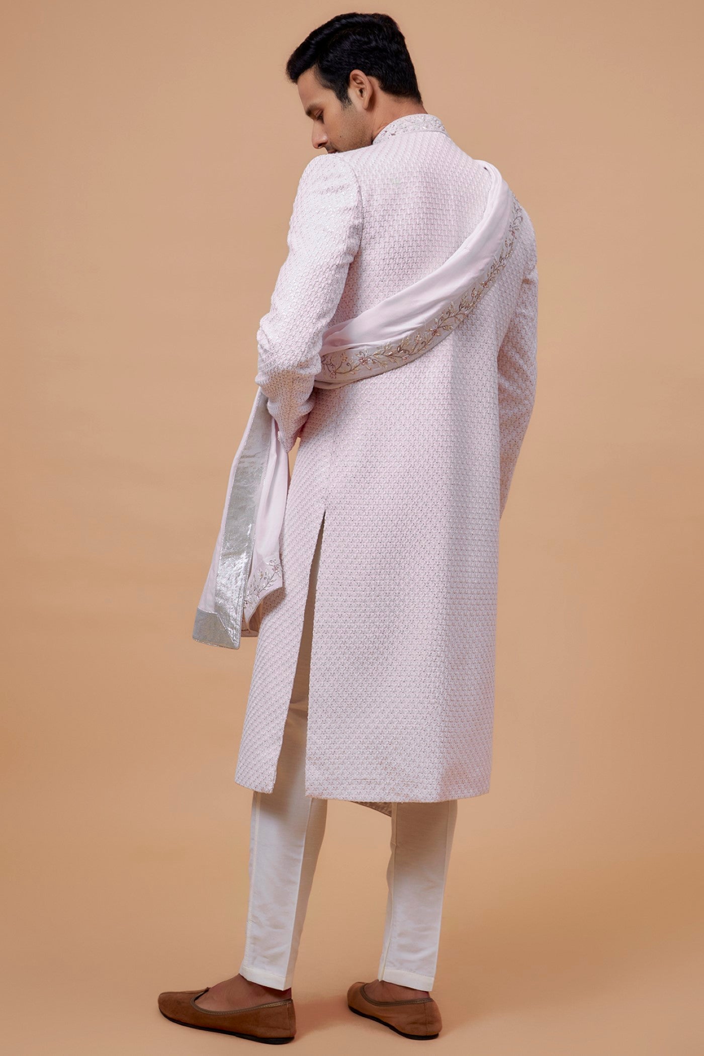 Light Pink Lucknowi Embroidered Sherwani Set