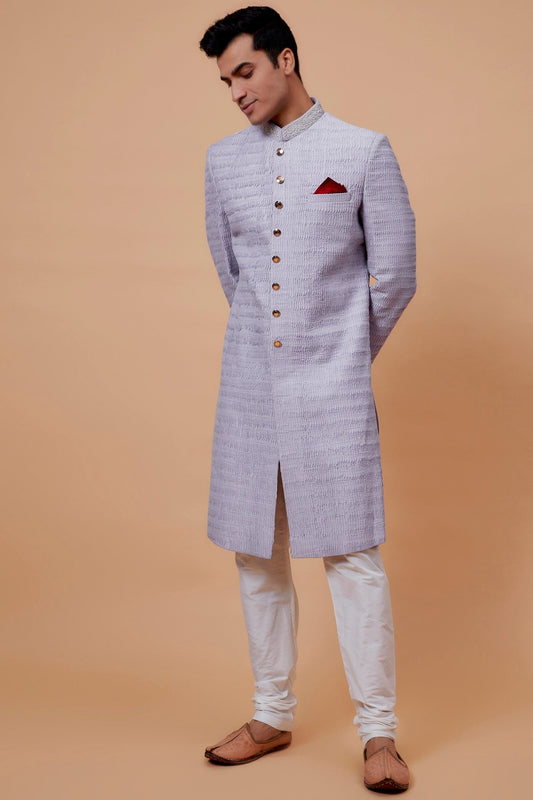 Purple Silk Embroidered Indowestern Set