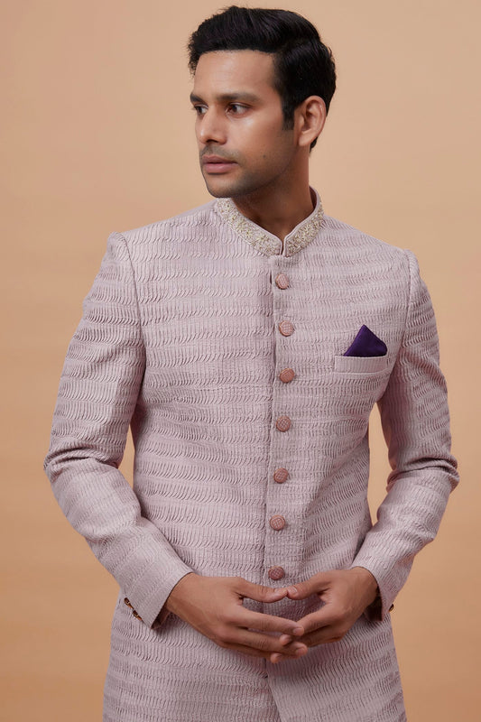 Rose Gold Silk Embroidered Indowestern Set