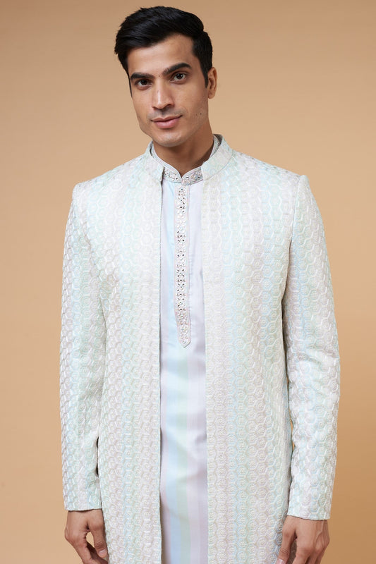 Pista Silk Chikankari Embroidery Indo-Western Set