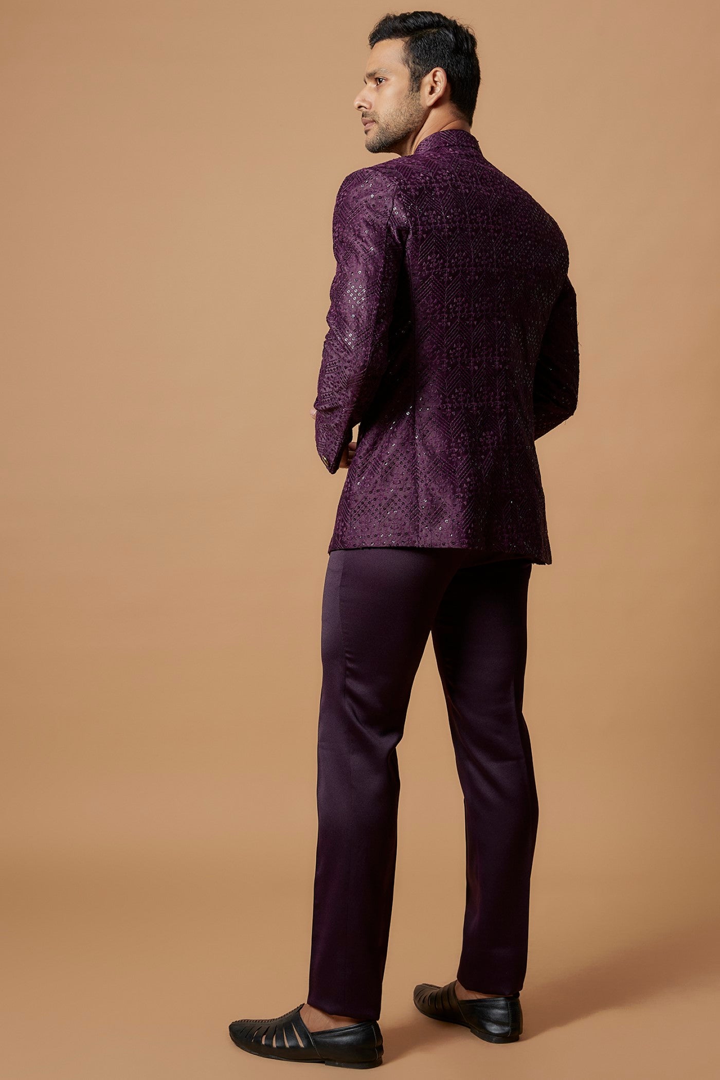 Purple Silk Embroidered Jodhpuri Set