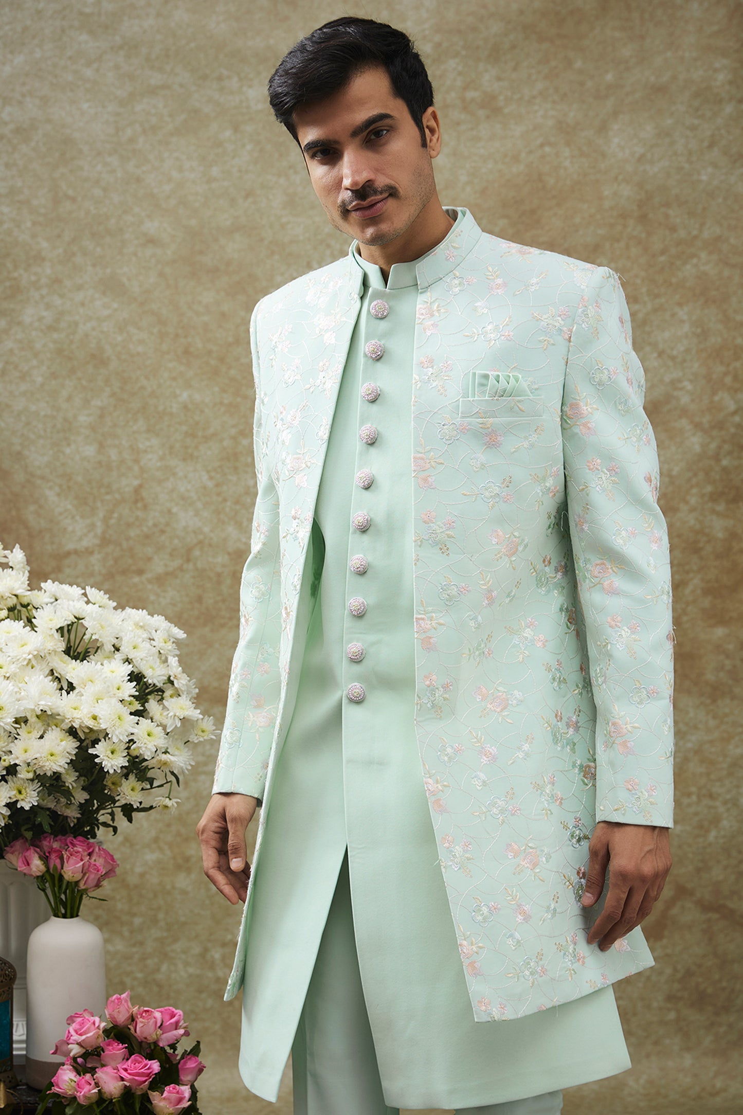 Light Soft Cyan Blue Imported Japanese Indo Western Set