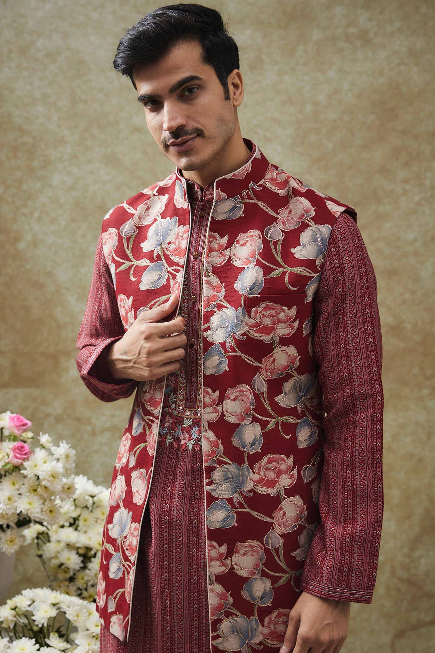 Apple Red Splendid Silk Kurta Jacket Set
