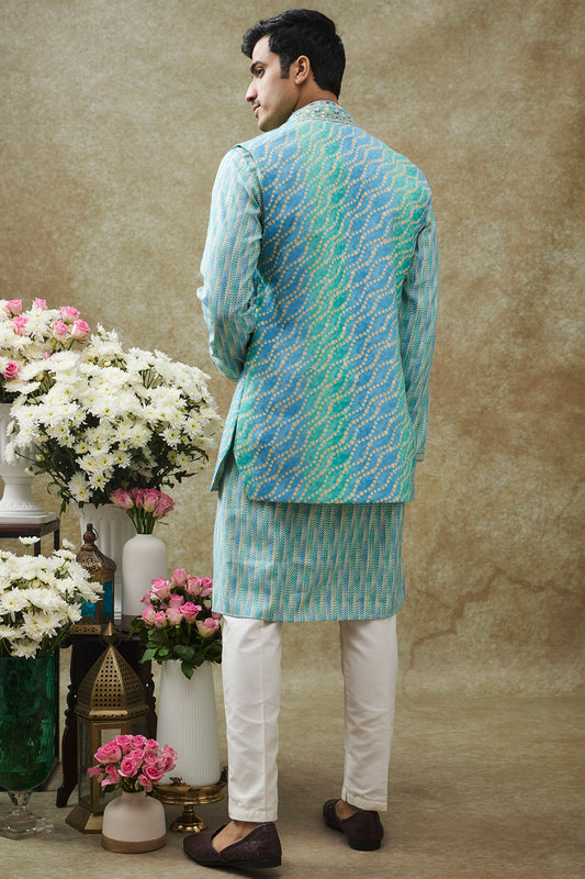 Turquoise Blue Art Silk Koti Kurta Set