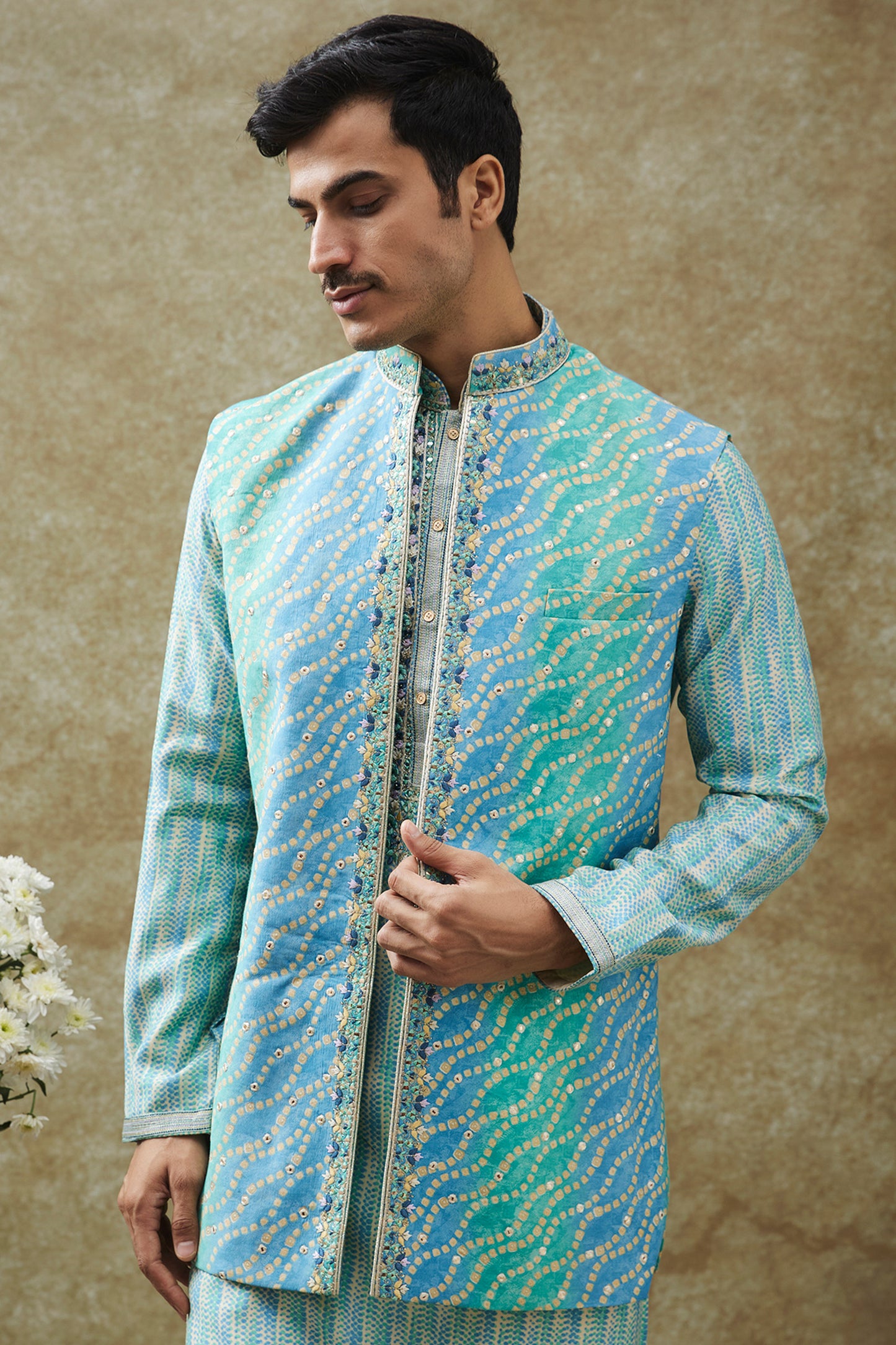 Turquoise Blue Art Silk Koti Kurta Set