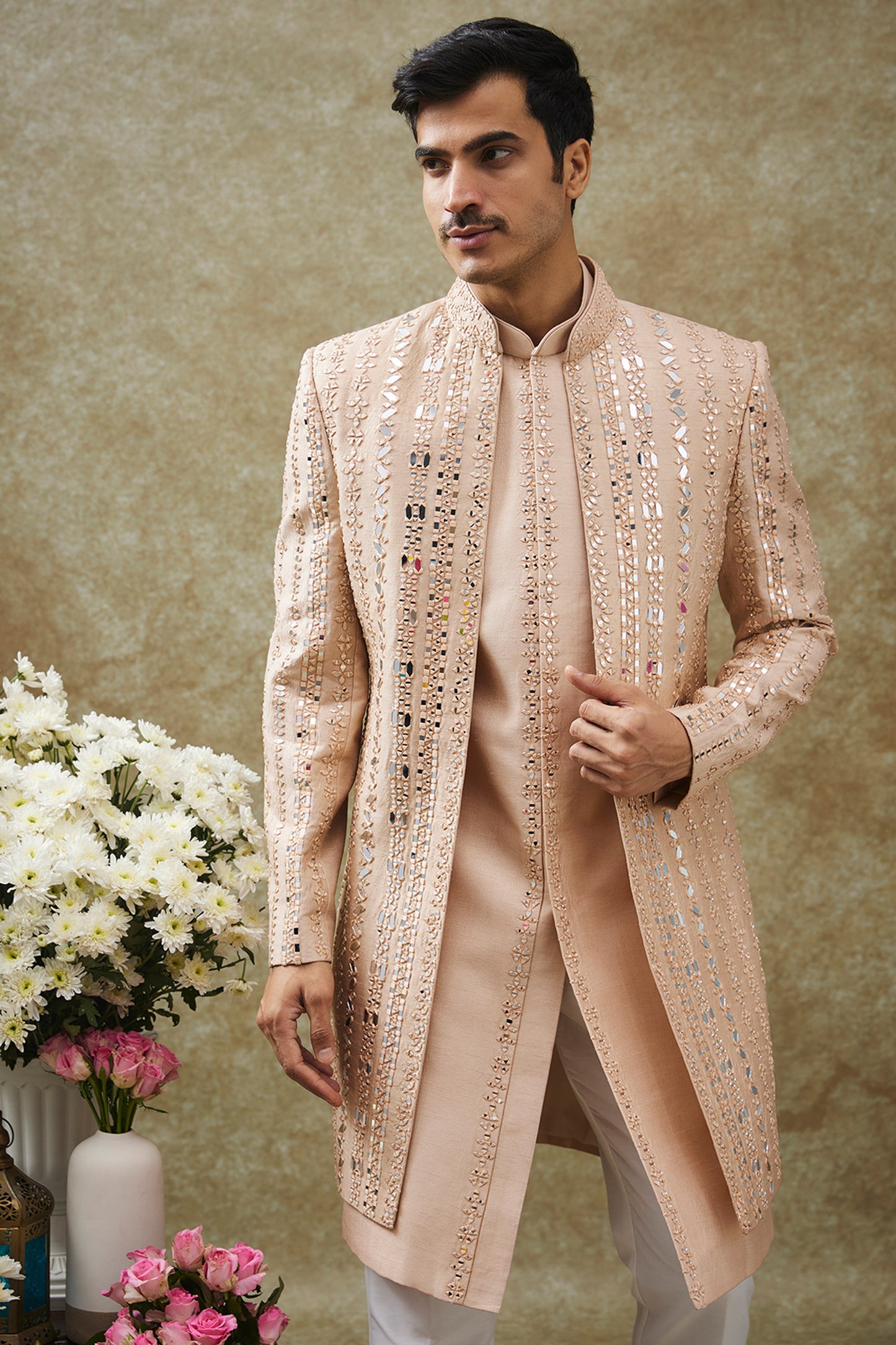Beige Splendid Silk Indo Western Set