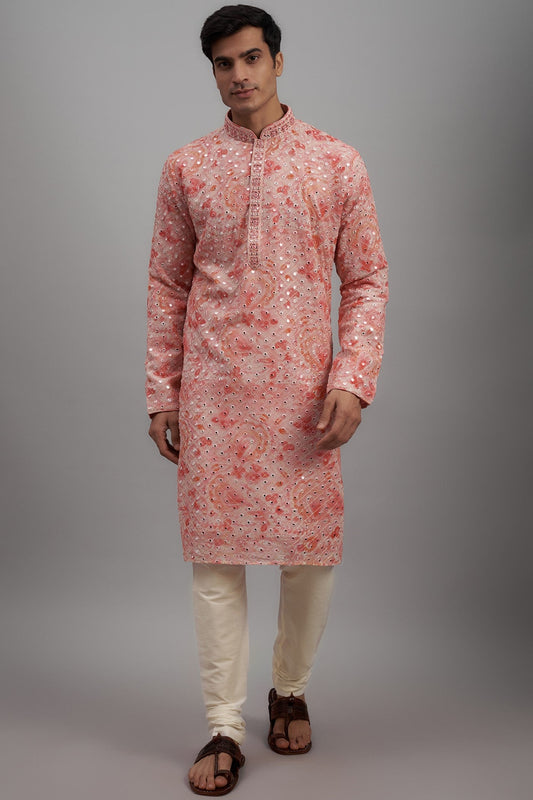 Pink Georgette Printed & Embroidered Kurta Set