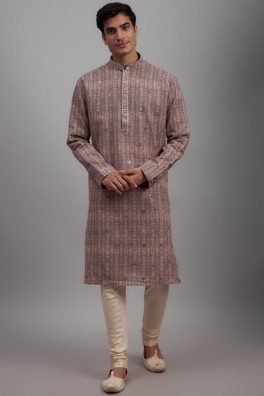 Lilac Georgette Printed & Embroidered Kurta Set