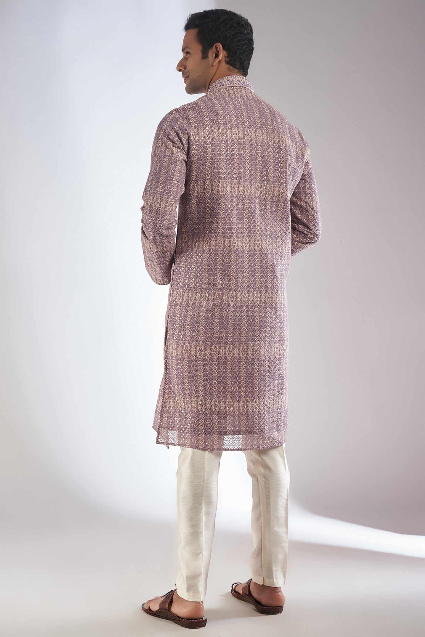 Lavender Georgette Embroidered Kurta Set