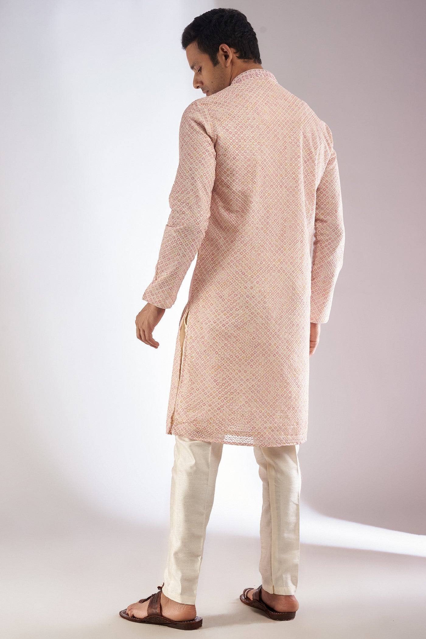Pink Silk Printed & Embroidered Kurta Set