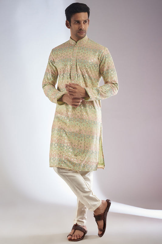 Gold Silk Embroidered Kurta Set