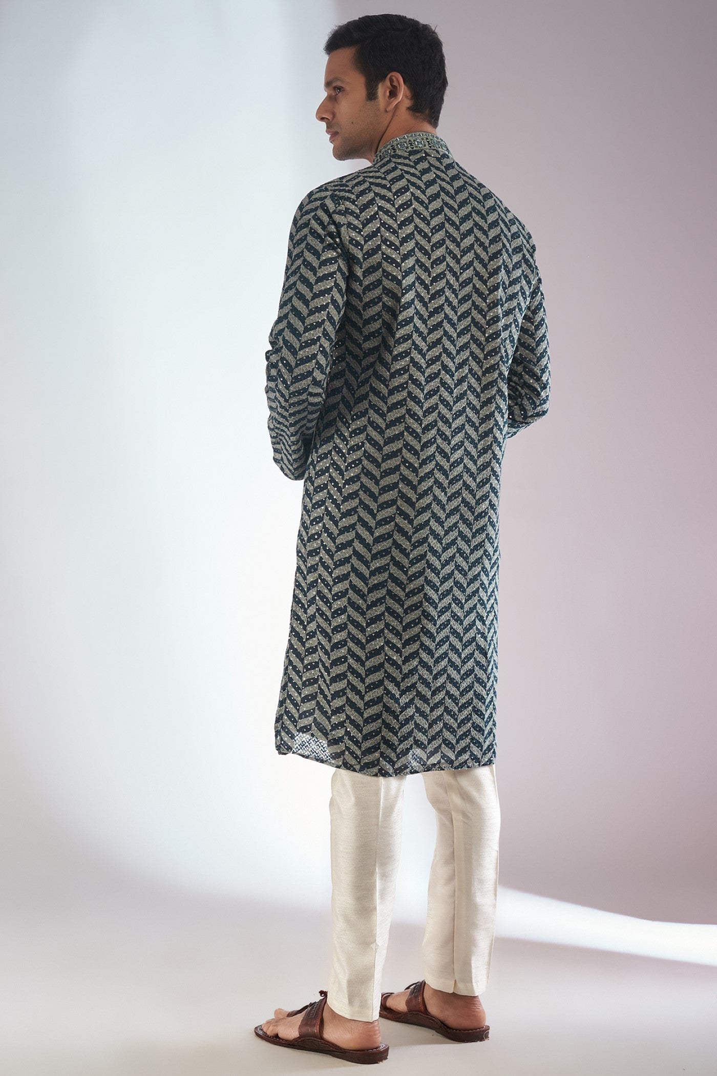 Blue Silk Printed & Embroidered Kurta Set