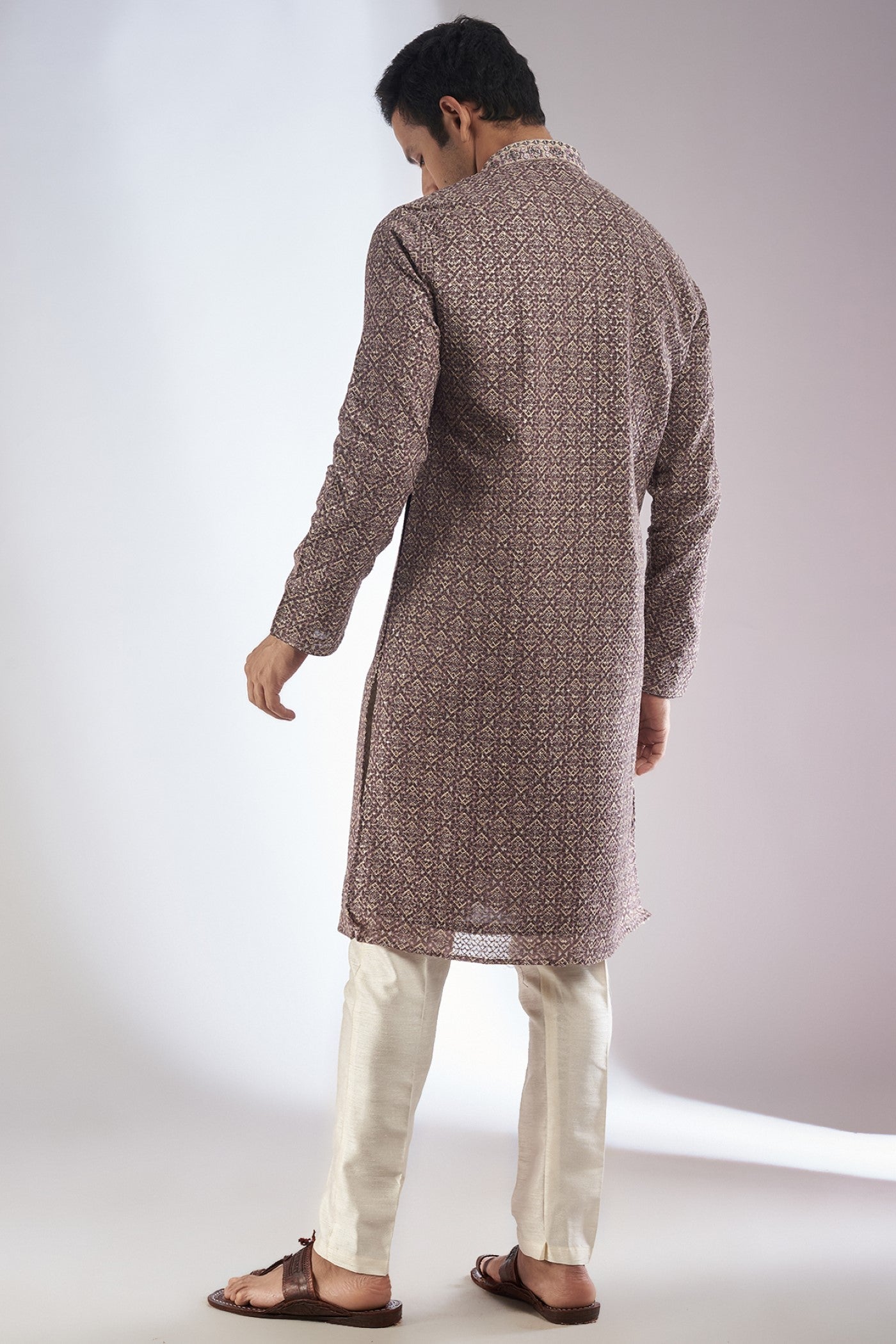 Brown Georgette Embroidered Kurta Set