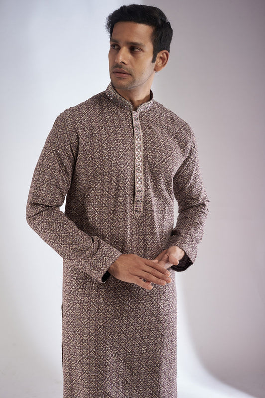 Brown Georgette Embroidered Kurta Set