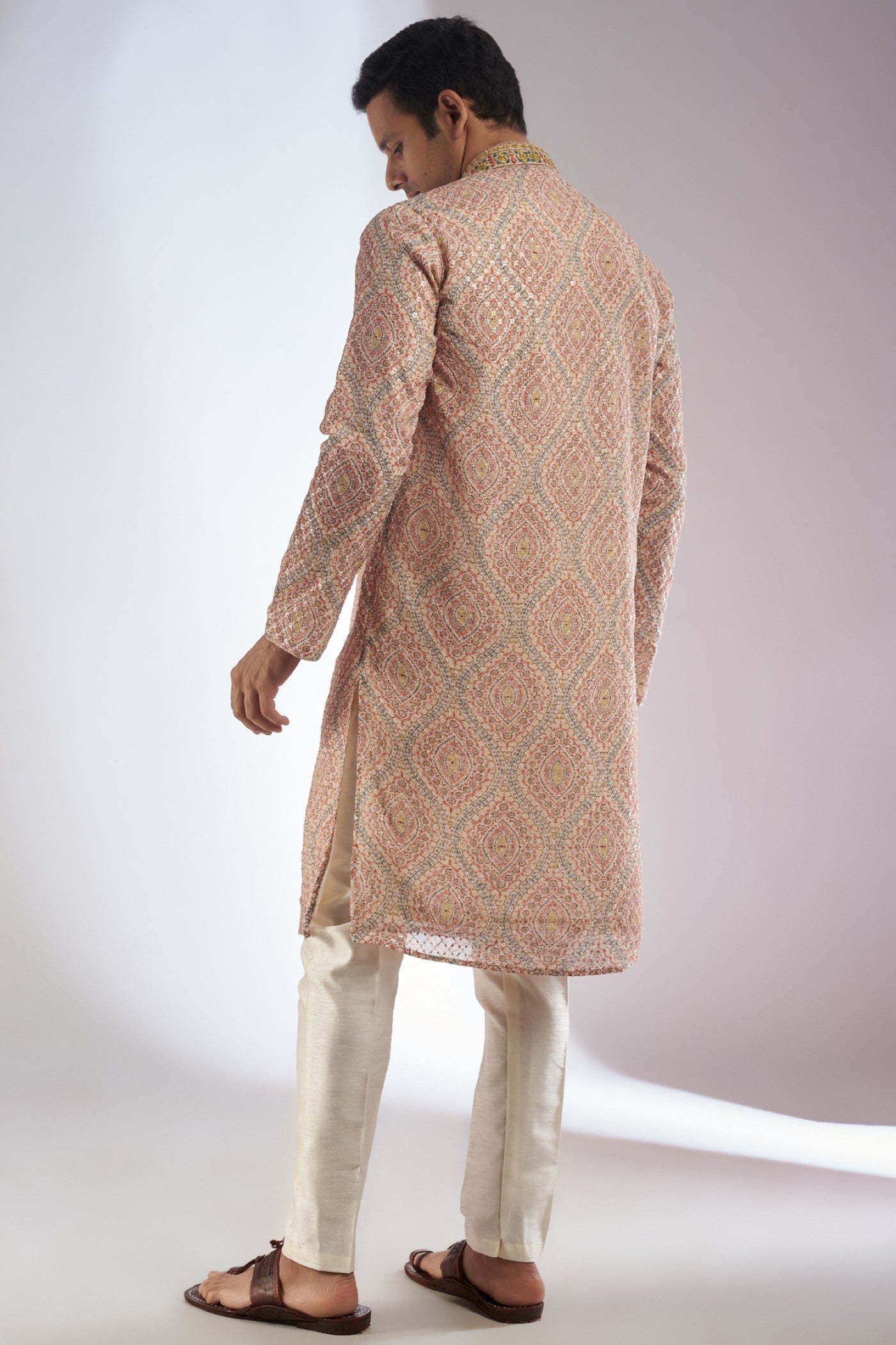 Orange Georgette Printed & Embroidered Kurta Set