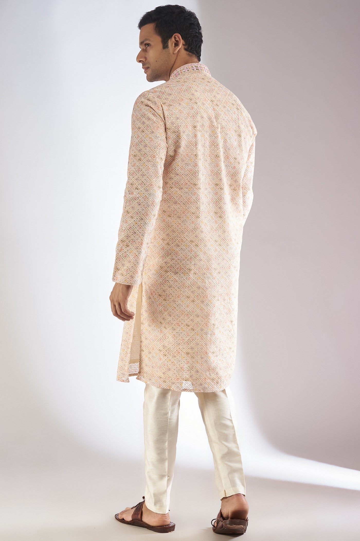 Peach Lucknowi Embroidered Kurta Set