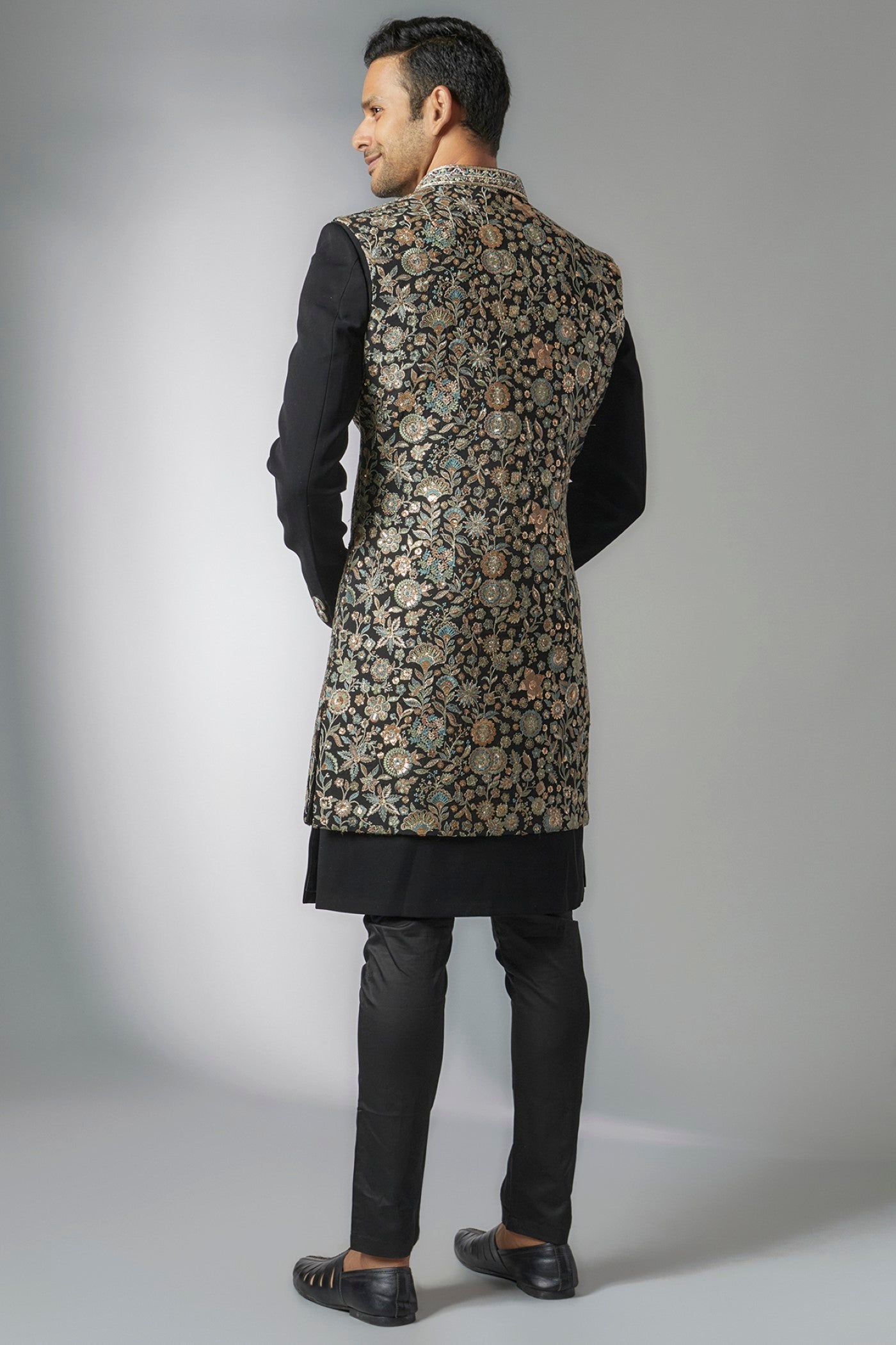 Black Georgette Embroidered Indowestern Set